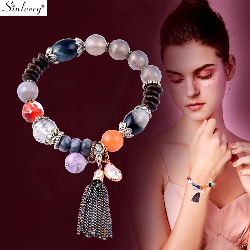 SINLEERY Богемия Многоцветный натуральный камень браслет красный серый синий циркон браслеты дружбы для женщин ювелирные изделия SL371 SSH
