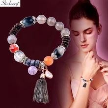 SINLEERY Богемия Многоцветный натуральный камень браслет красный серый синий циркон браслеты дружбы для женщин ювелирные изделия SL371 SSH