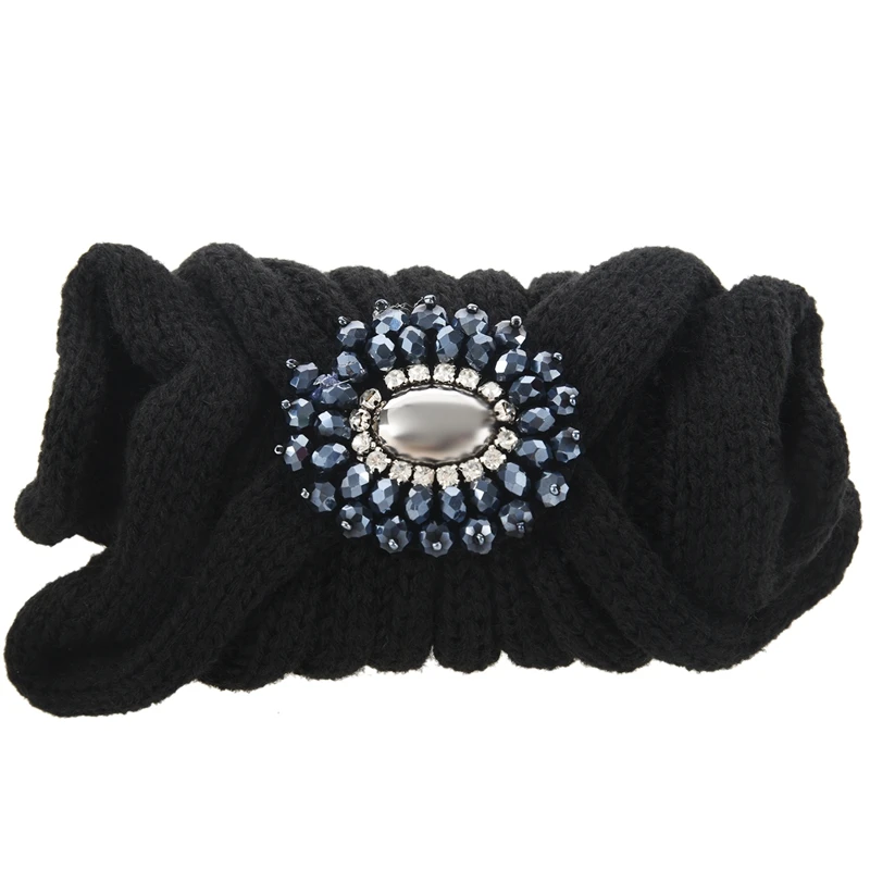 Gemstone Wool Knitted Headband(Black