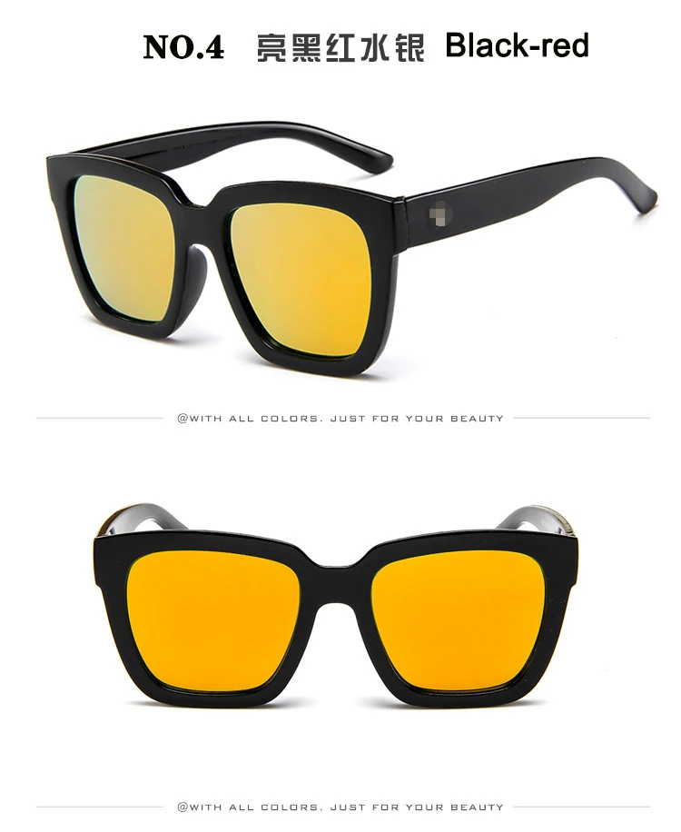 Солнцезащитные очки для женщин, Ретро стиль, негабаритная квадратная оправа, мода, фирменный дизайн, солнцезащитные очки, поляризационные, ray bann, очки, желтые - Цвет линз: NO.4 Black-red