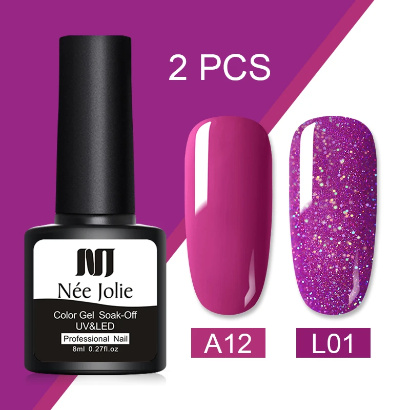 2pcs set 15 NEE JOLIE, 60 цветов, 8 мл, Гель-лак для ногтей, СВЕТОДИОДНЫЙ УФ-гель для ногтей, серый, красный, розовый, лак для ногтей, гибридный гвоздь, Гель-лак - Цвет: 2pcs set 15