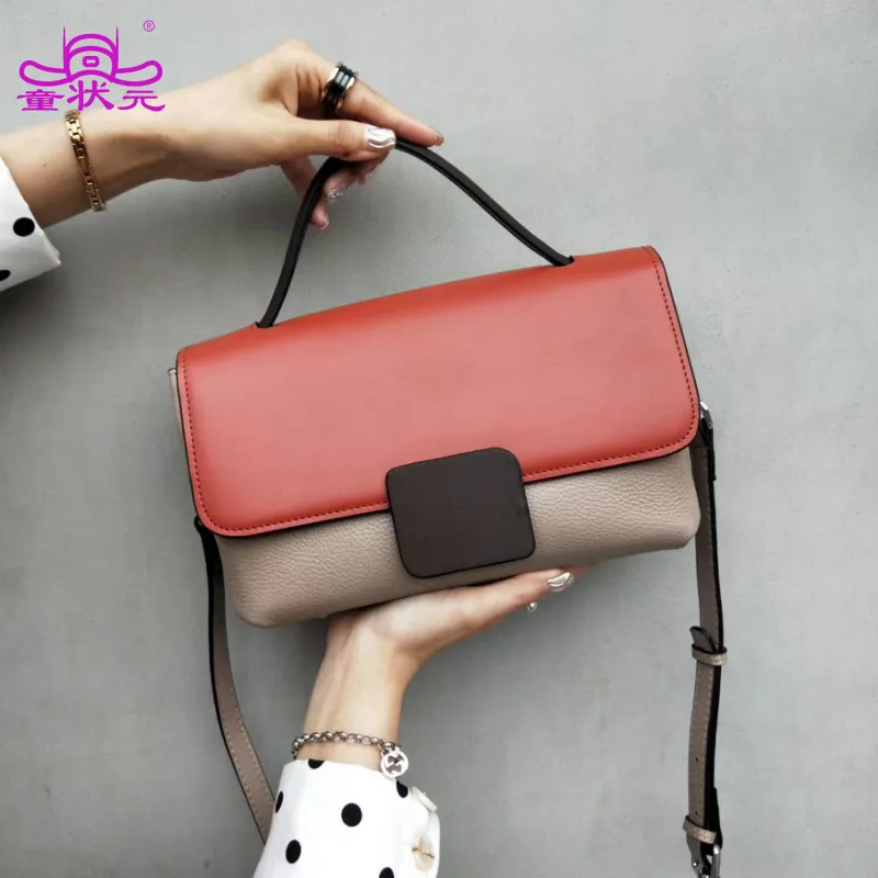 

2020 Female Bag Crossbody Bag Luxury Handbags Women Bag Designer Vintage Genuine Leather Shoulder Bags For Women Contrast Color