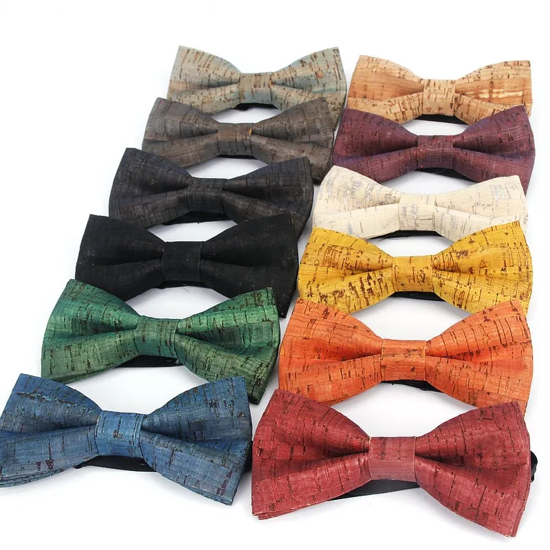 

Fashion New Fancy Cork Wood Men's Bow Ties Novelty Handmade Solid Bowtie Butterfly Wedding Party Man Gift Accessories Neckwear