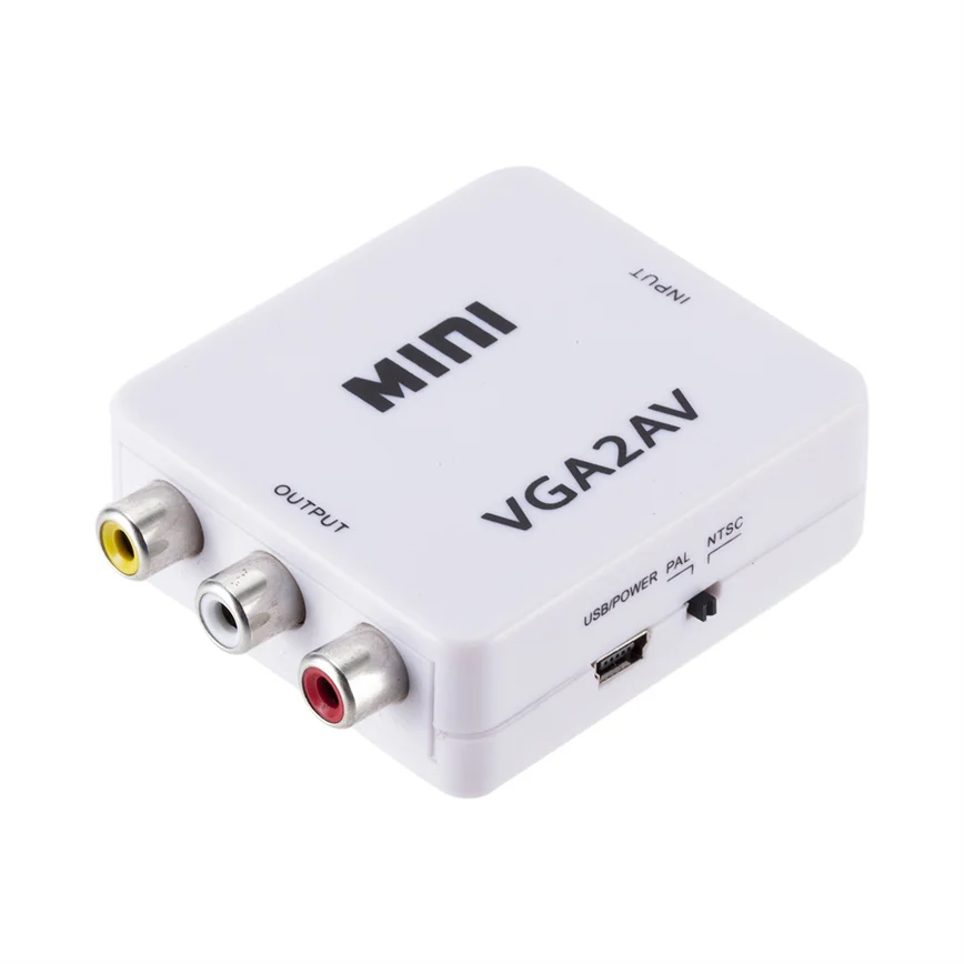 Grwibeou Mini VGA to AV RCA Converter Adapter with 3.5mm Audio Support HD 1080P VGA2AV RCA Converter PC to TV HD Computer TV vga to av converter