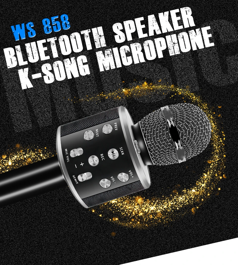 Ssmarwear WS 858 Алюминиевый сплав Bluetooth конденсаторный микрофон для караоке беспроводной мобильный телефон плеер микрофон динамик запись