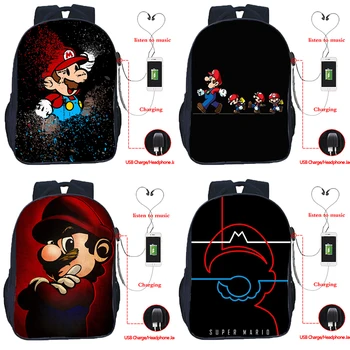 

16 Inch Super Mario USB Backpack Teen Anime Bookbag Men Women Laptop Backpacks Boy Girl Cartoon School Bag USB Charge Travel Bag