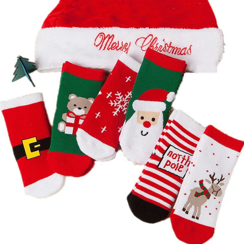 

6 Pairs /Lot Christmas Baby Socks Autumn Winter Thickening Terry Warm Holiday Socks Children Socks