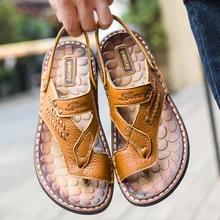 Мужские сандалии 39 s; Летние вьетнамки; шлепанцы; Уличная Повседневная обувь для мужчин; коллекция года; пляжные мужские римские сандалии-гладиаторы из натуральной кожи