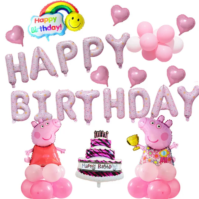 Toyland Ensemble de Ballons Peppa Pig - Contient Une bannière de Ballon  Joyeux Anniversaire de 16 po, 2 Ballons en Aluminium Peppa Pig de 37 po et  Un