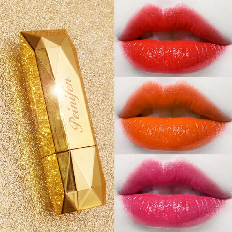 

Luxury Gold Tube Color Changing Non-stick Cup Three-color Lipstick Long-lasting Waterproof Lipstick Easy to Color