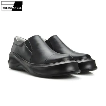 

European British Style Casual Shoes Men Autumn New Fashion Slip On Male Genuine Leather Thick Heel Vestido De Couro Chaussure