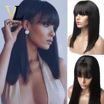 

VLwigs Long Straight Full Lace Human Hair Wig With Bangs Glueless Remy Brazilian Virgin Human Hair Bleached Knots For Woman VL60