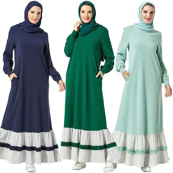 

Big Swing A-line Hijab Dress Women Muslim Splice Long Sleeve Abaya UAE Dubai Turkey Caftan Party Maxi Islamic Clothing Vestidos
