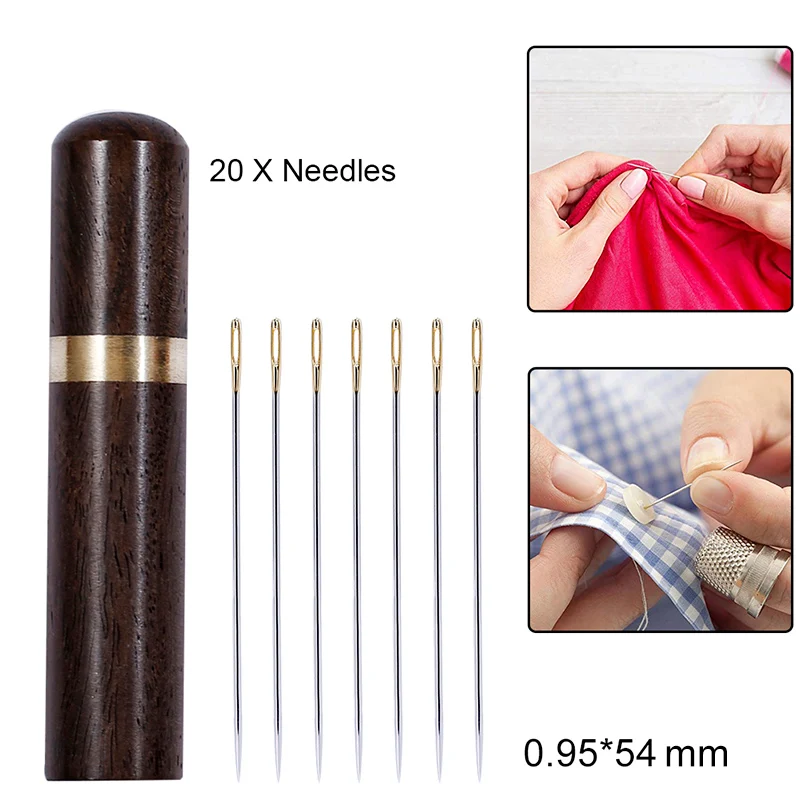 Sewing 0.95x54mm LMDZ 20 шт. ручные швейные иглы из нержавеющей стали вышивка крест шовная игла большой глаз пряжа швейная игла с бутылкой из черного дерева - Цвет: Sewing 0.95x54mm