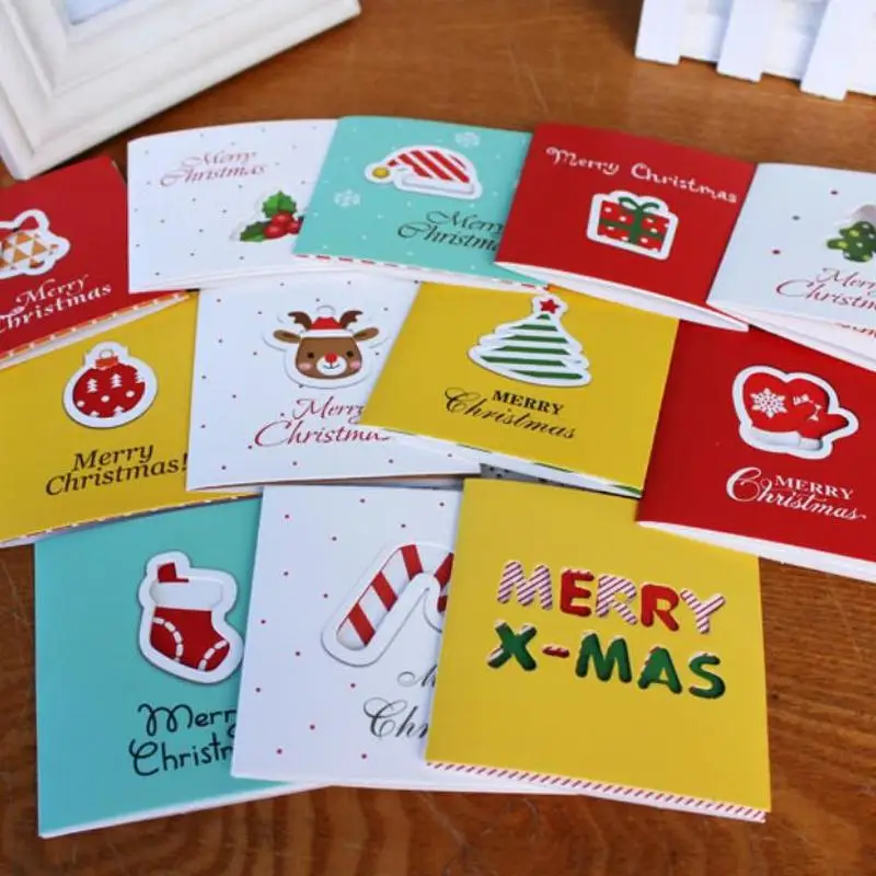 

5pcs Creative Merry Christmas Small Greeting Cards Kids Mini Christmas Greeting Cards New Year Postcard Gift Card Xmas Party