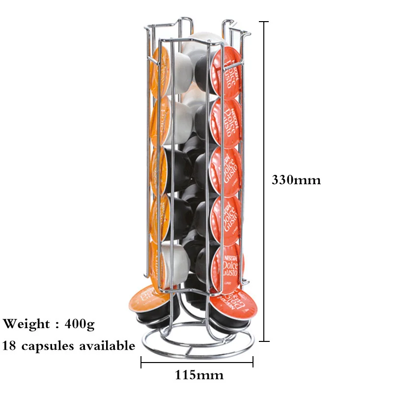 Ceny Żelazo chromowanie stojak kapsułki do kawy regał magazynowy metalowy uchwyt na kapsułki z kawą na 18 sztuk Dolce Gusto Capsule