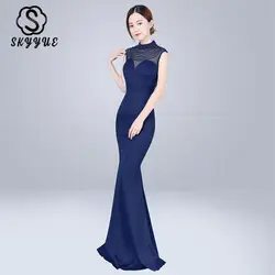 Skyyue вечернее платье с высоким воротником элегантное женское платье De Soiree женские вечерние платья 2019 без рукавов с открытой спиной Вечерние