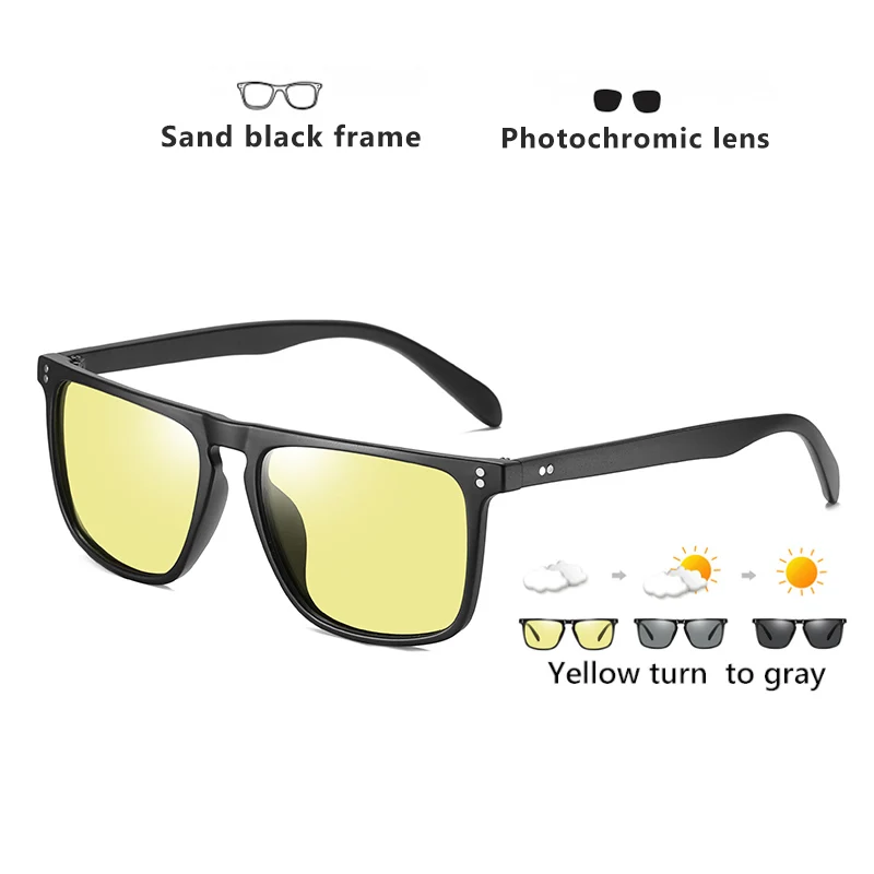 Brand Designer Rivet Square Photochromic Polarized Sunglasses Tony Stark Men Unisex Retro Sun Glasses Women gafas de sol hombre - Цвет линз: Sand Black-Yellow