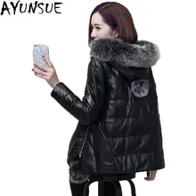 AYUNSUE размера плюс зимняя натуральная женская кожаная куртка лисий мех короткая теплая пуховая парка Mujer Abrigos базовые Топы LX1083