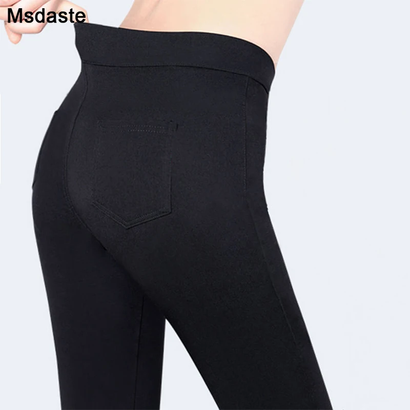 pants women 2020 autumn stretchy female trousers slim bodycon pantolone OL Black high elastic waist casual woman Pencil Pants winter warm jeans women 2019 new high waist vintage female fleece denim trousers blue thick skinny stretchy pencil pants