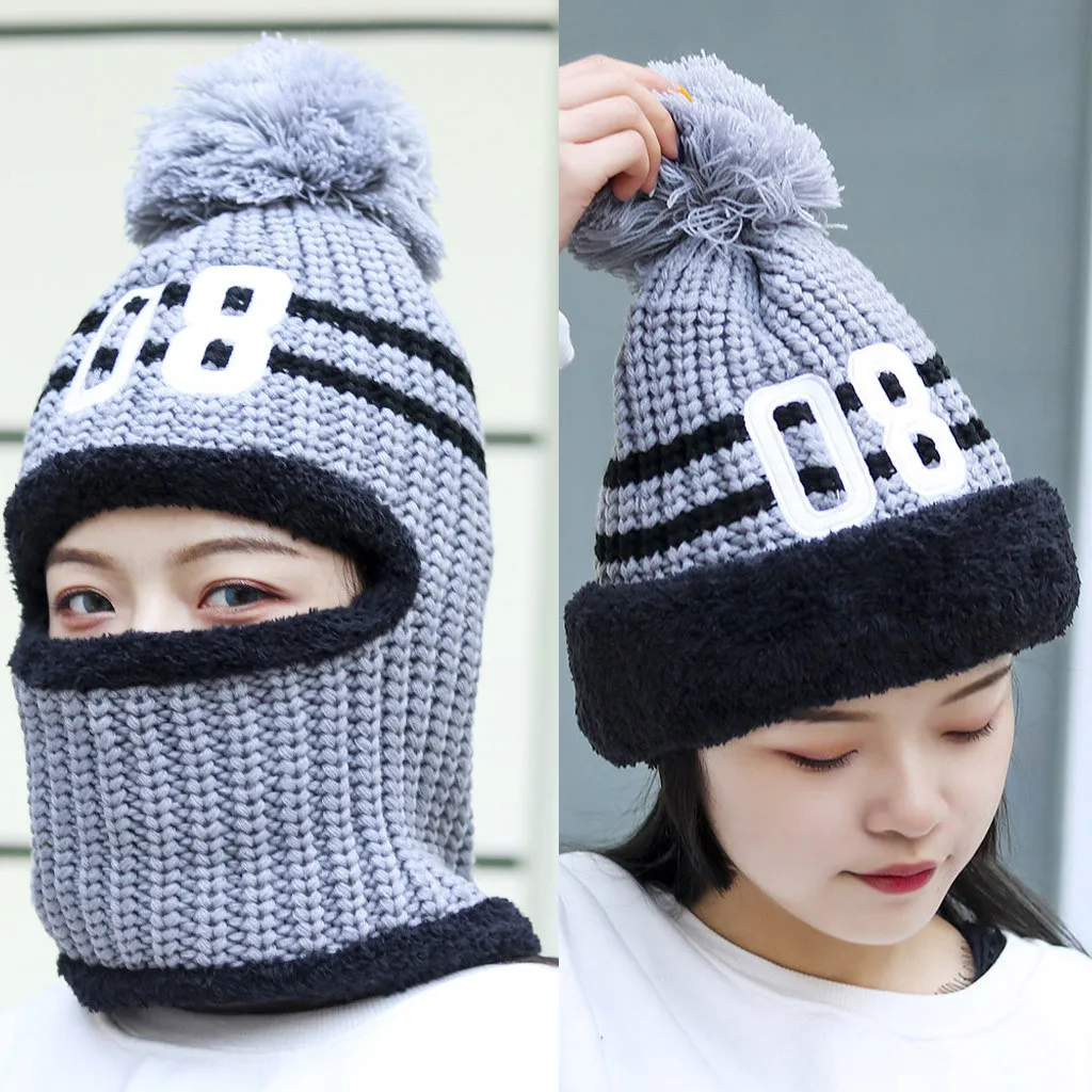 Женская зимняя шапка шапочка с помпоном шапка бини шапка-собачка כבstriped Striped Knit полосатая вязаная шапка зимняя Толстая теплая шапка Повседневная Лыжная шапка# E