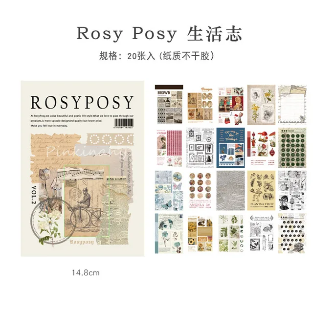 

20 Sheets English Letters Newspaper Material Paper Junk Journal Planner Stickers Scrapbooking Vintage Decorative DIY Craft Paper