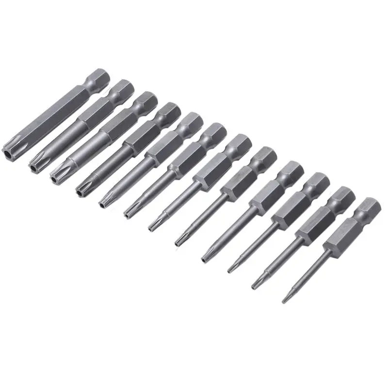 HHO-12Pcs Electric Tamper Torx Socket Screwdriver Bit Tool Set 1/4 inch 6.3mm
