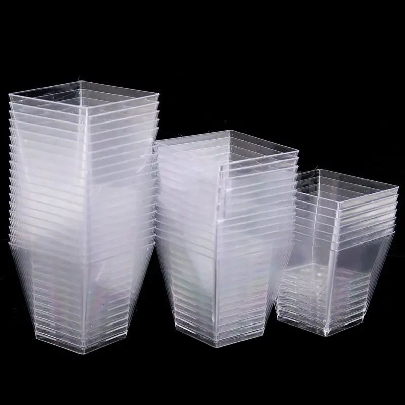 ABUI-40pcs квадратный мусс торт десерт чашки 7,39 унций пластиковый образец напиток желе стакан