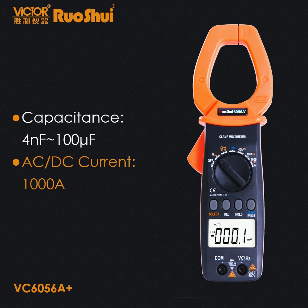 RuoShui VC6056A цифровой клещи AC DC 1000A сопротивление емкостной частоты Amperimetro тестер