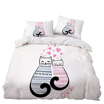 

Cartoon Cat Bedding Set Bedroom Decor White Bedspread Kids Boys Gift Microfiber Hypoallergenic Zipper Duvet Cover Pillowcase