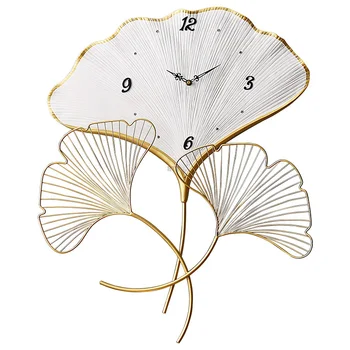 

3D Large Wall Clock Metal Clocks for Living Room Light Silent Luxury Clock Mechanism Leaf Modern Home Watch