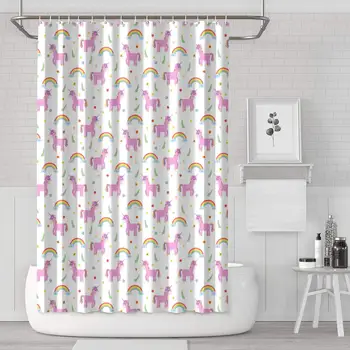 

Cute Pink Unicorn and Flowers Shower Curtain Bath Curtain Set Polyester Cloth Best Pattern Soft Decorative Space Bathroom