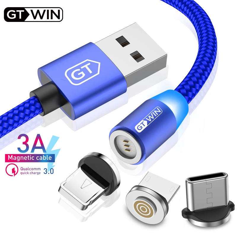 

GTWIN 3A Magnetic Cable Micro USB Cable For iPhone Fast Charging usb Type C Mobile Phone Data Wire Cord Magnet Charger 1m/2m