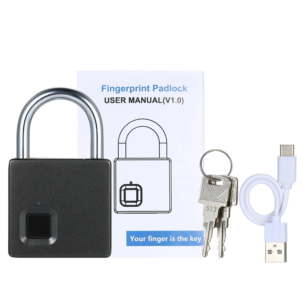 Умный Замок с защитой от отпечатков пальцев, USB Перезаряжаемый IP65 Водонепроницаемый Противоугонный замок, замок для двери, чехол для багажа с 2 ключами