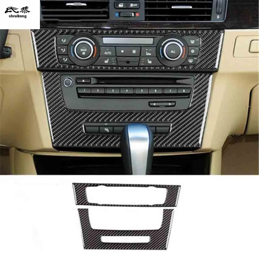 

2pcs/lot Epoxy glue real carbon fiber Central control CD decoration cover for 2005-2012 BMW E90 E92 car accessories