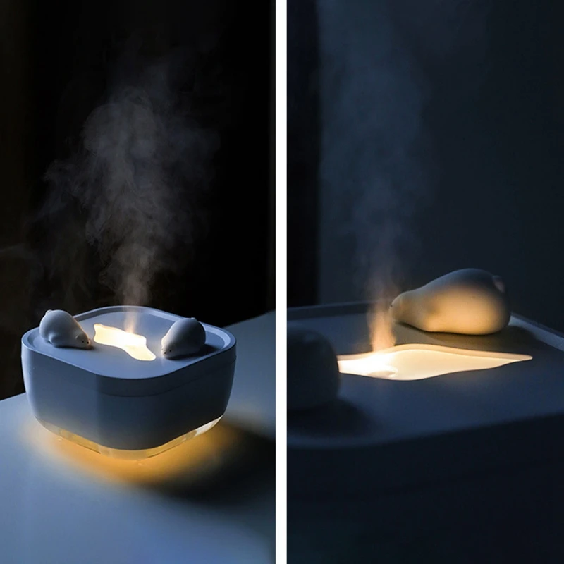 700ML Large Capacity Ultrasonic Humidifier USB Cute Polar Bear Press Button Mist Maker Humidifier Aroma Diffuser with Warm Light