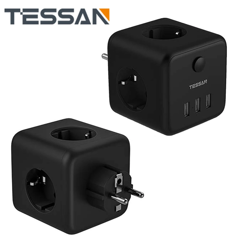 Настенная розетка TESSAN европейская черная USB-розетка с 3 розетками переменного