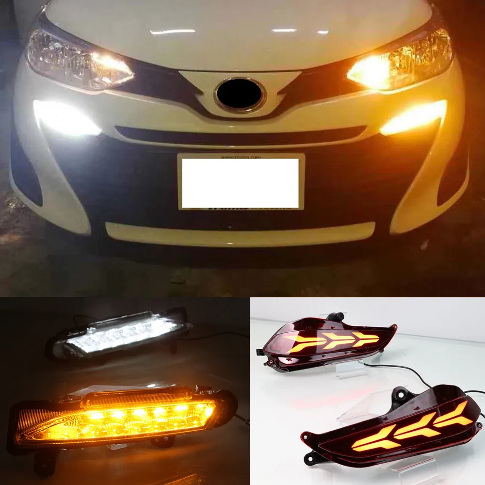 Car Flashing 2pcs Drl For Toyota Yaris 2017 2018 2019 Led Daytime Running Light Daylight Rear