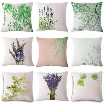 

Romantic Lavender Cushion Cover Throw Pillowcase Cotton Linen Printed Pillow Covers Home Sofa Decorative For Valentine's Day