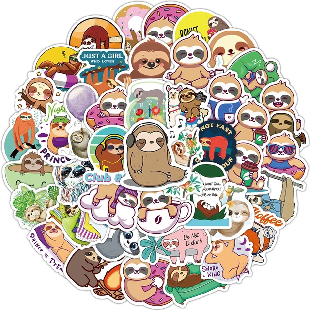 10/30/50PCS Kawaii Sloths Stickers Cartoon Fridge Guitar Laptop Motorcycle  Luggage Skateboard PVC Graffiti Cool