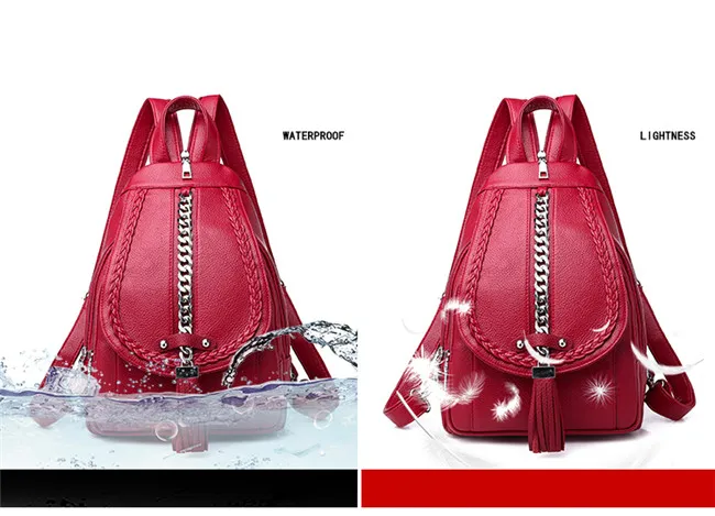 Женский дизайнерский рюкзак, Высококачественная кожаная женская сумка, модные школьные сумки для девочек, красный рюкзак с кисточками, многофункциональная водонепроницаемая сумка