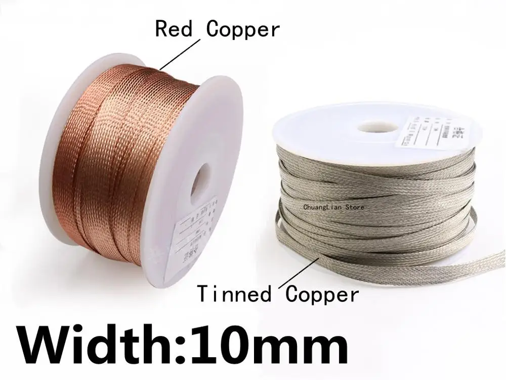 

10mm Tinned Plating Copper Braided Sleeve Metal Sheath Anti Interference Screening Audio Speaker Wire Wrap Signal Cable Shielded