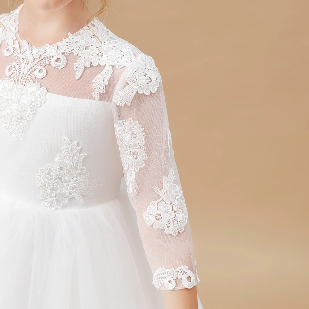 Flower girl dresses floral appliqu&eacute; dress girls dresses applique flower girl dress for children pageant wedding banquet ceremony birthday party