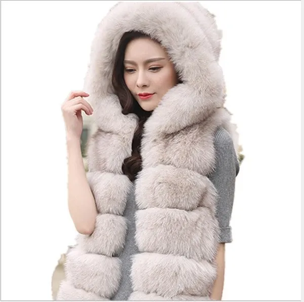 Роскошный Норковый жилет из искусственного меха XXL Женские пальто зима manteau femme hiver длинный жилет с капюшоном жилет из искусственного меха Gilet FW132