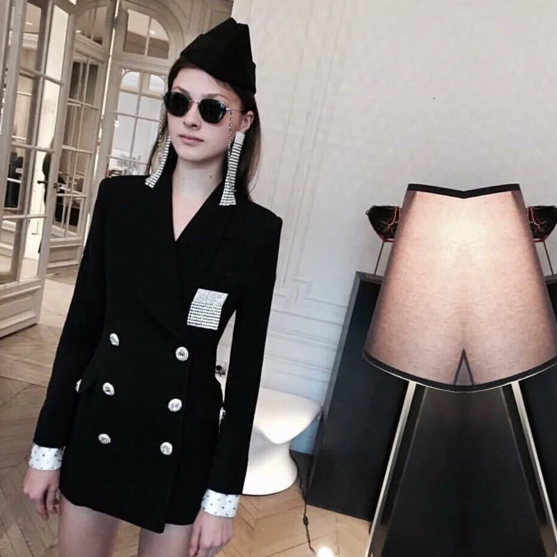 [LIVIVIO] Double Breasted Korean New Patchwork Long Sleeve Blazer Women Coat Ladies Fashion Clothing Autumn