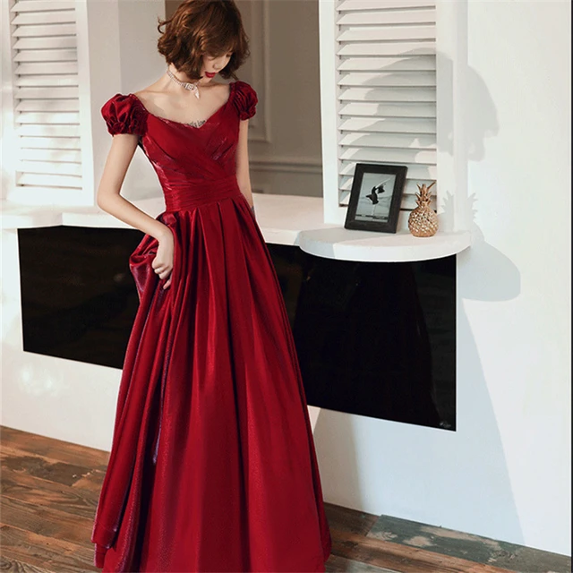 Red floor length satin wedding dress | Red ball gowns, Red evening dress,  Fashion dresses