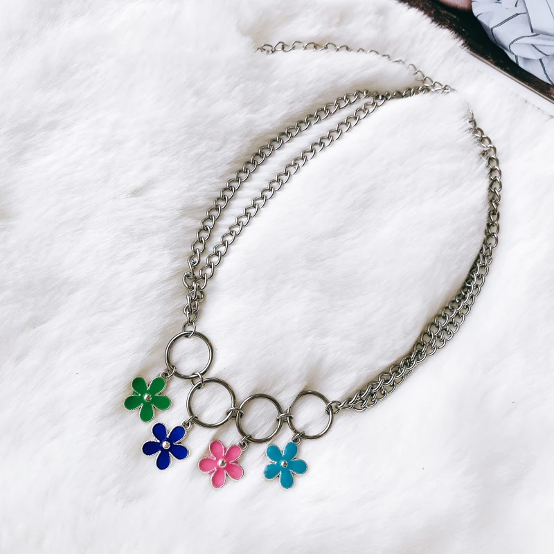 flower necklace Милые девушки Красочные цветы женские ожерелья-Чокеры Harajuku Милая подвеска кавайи ожерелье высокое качество Нержавеющая сталь ожерелье - Окраска металла: flower necklace