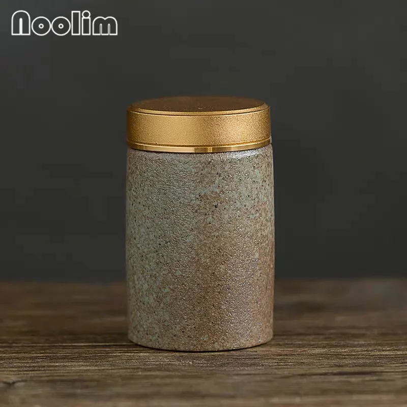 Beige-A Керамическая простая мини-бутылка для чая пуэр, креативная Герметичная Бутылка для хранения с крышкой из сплава, портативная дорожная емкость для чая кунг-фу - Цвет: Beige-A