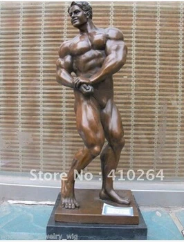 

Free Shipping Western Art Muscle man Bodybuilder sculpture Pure Bronze Marble statue