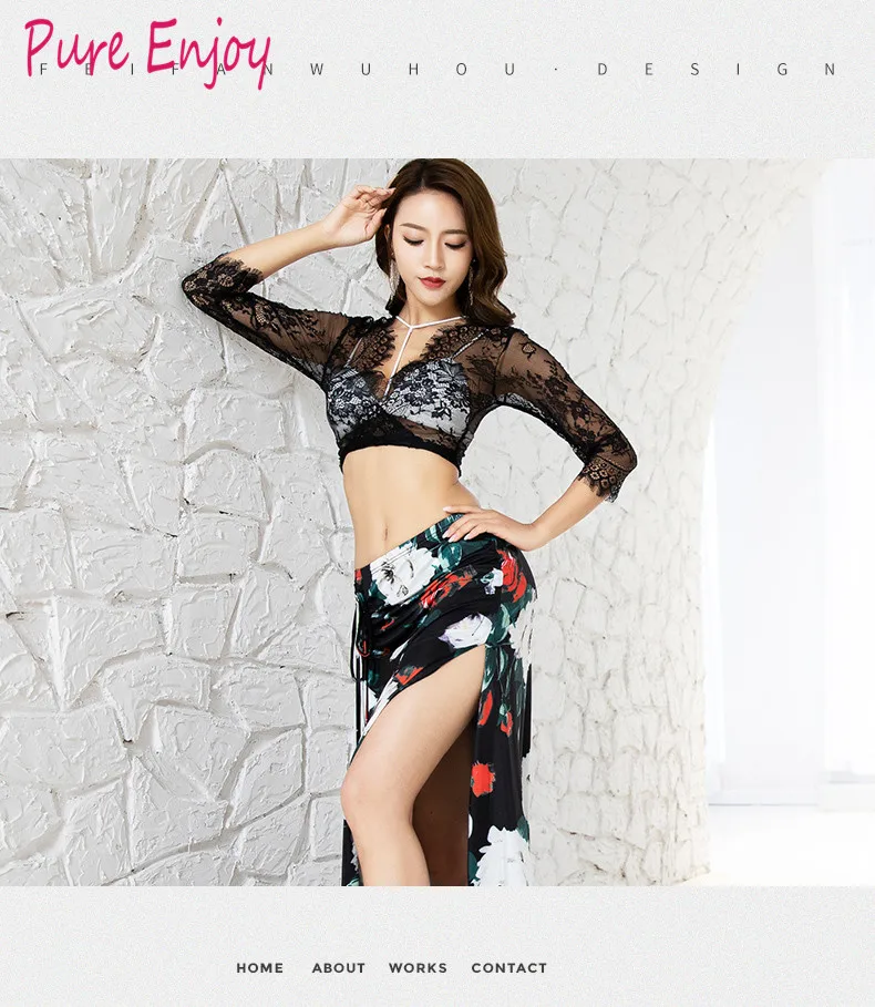 Кружева Bellydance Костюм Горячей Продажи Женщины Женщина Танец Живота Костюмы Топ и юбка Перфессиональная Одежда